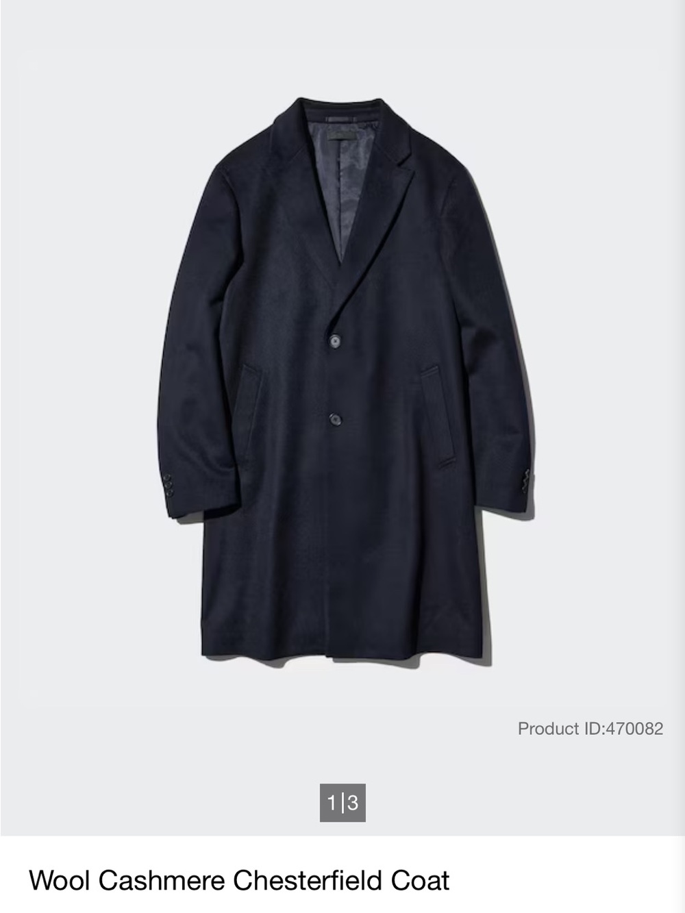Uniqlo Men's Black Wool Cashmere Chesterfield Coat